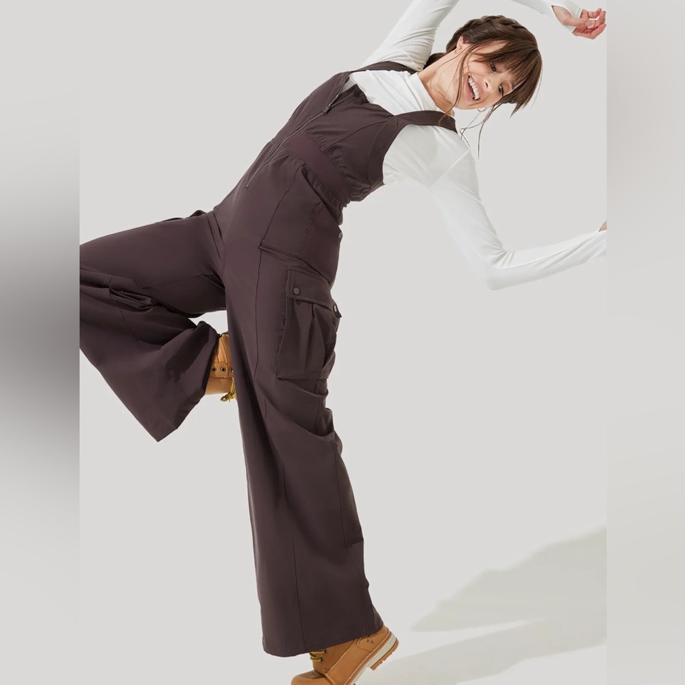 PopFlex brown hiking overalls wide leg XXS 29”